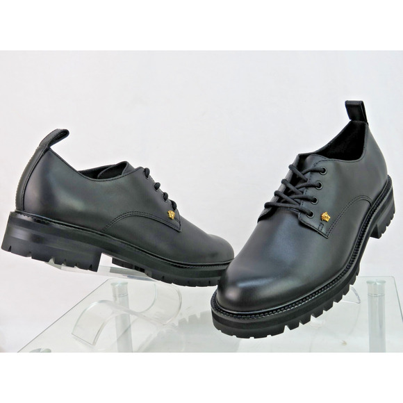 NIB VERSACE BLACK LEATHER GOLD MEDUSA LOGO DERBY LUG SOLE OXFORDS 44 11 main image 8